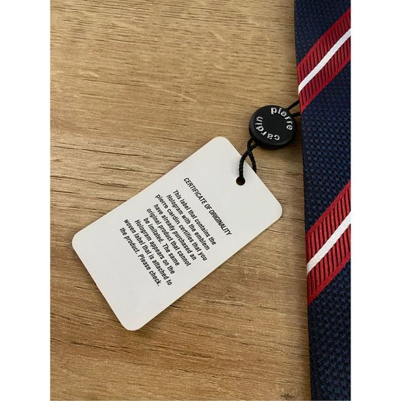 Pierre Cardin NWT Navy Blue, Red, White Stripe Tie - Picture 3 of 5